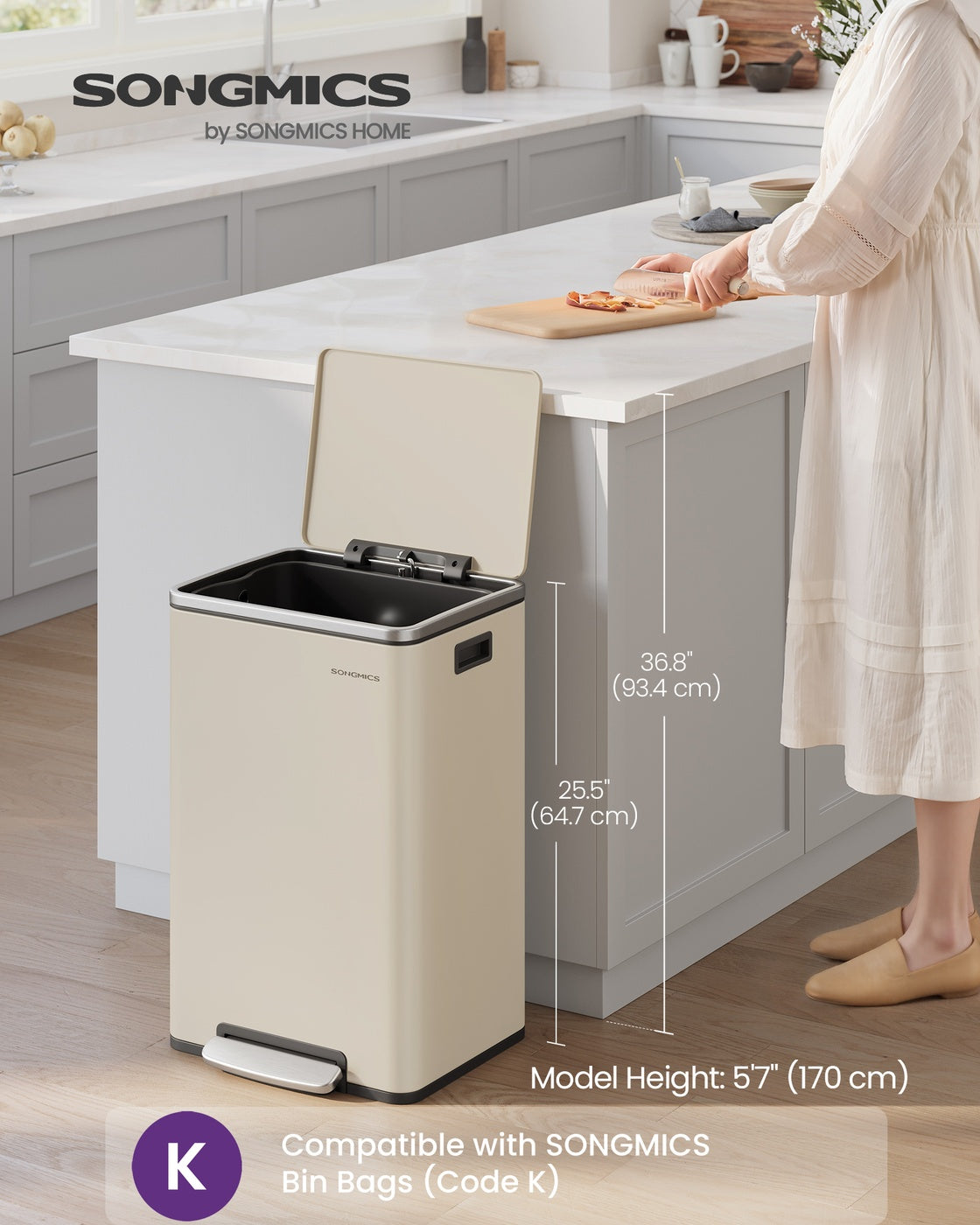 Kitchen Bin 50 L with 15 Bin Bags Stainless Steel Ink Black - image 26