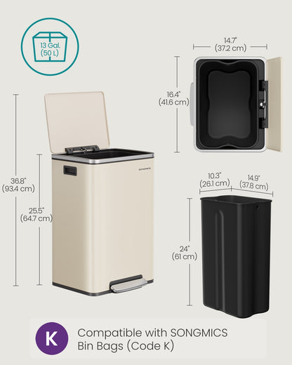 Kitchen Bin 50 L with 15 Bin Bags Stainless Steel Ink Black - image 30
