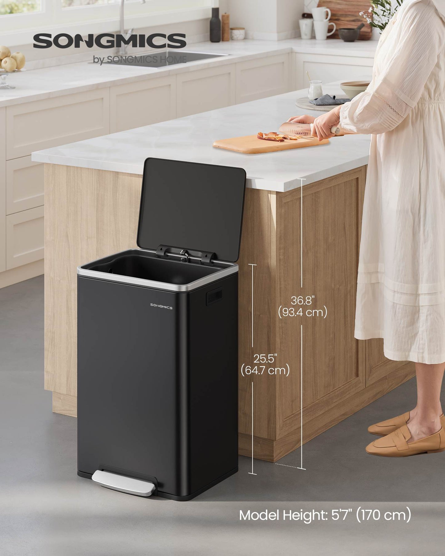 13-Gallon Trash Can with Soft-Close Lid - HWLEXTRA 