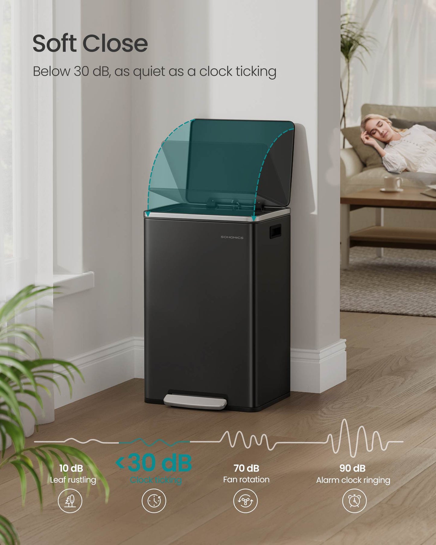 13-Gallon Trash Can with Soft-Close Lid - HWLEXTRA 