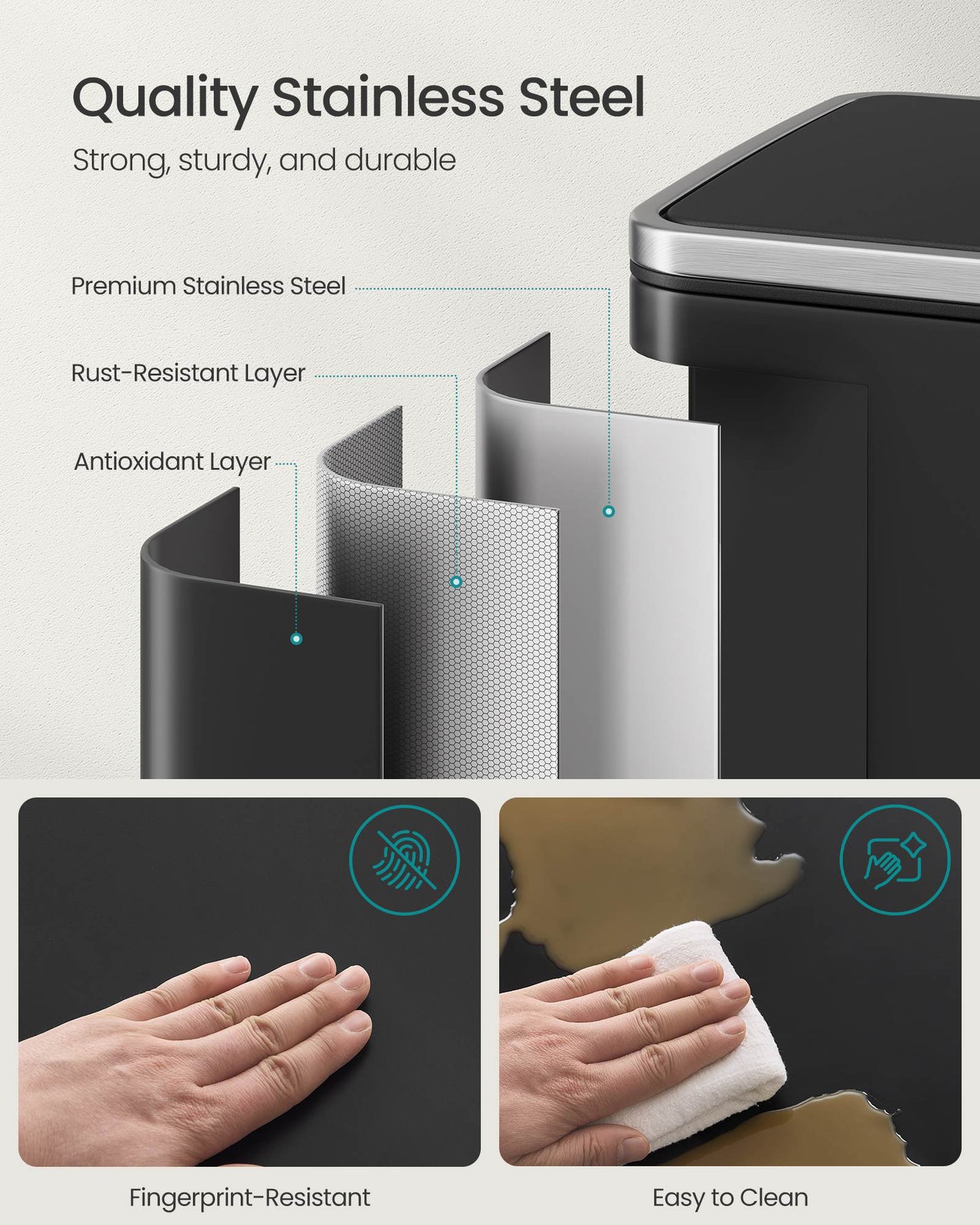 13-Gallon Trash Can with Soft-Close Lid - HWLEXTRA 