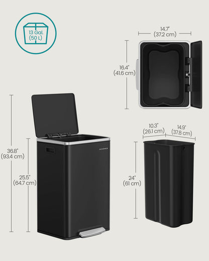 13-Gallon Trash Can with Soft-Close Lid - HWLEXTRA 