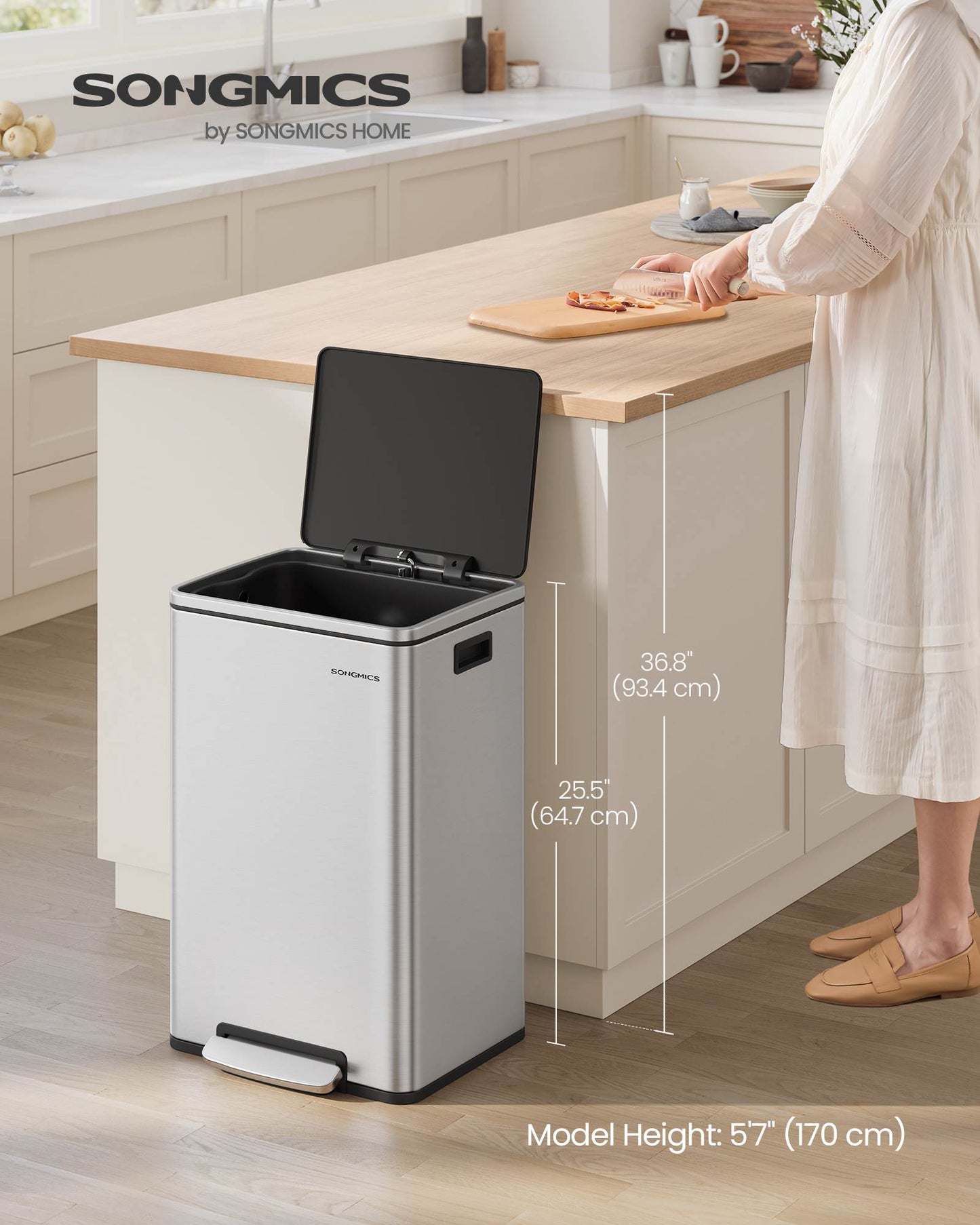 13-Gallon Trash Can with Soft-Close Lid - HWLEXTRA 