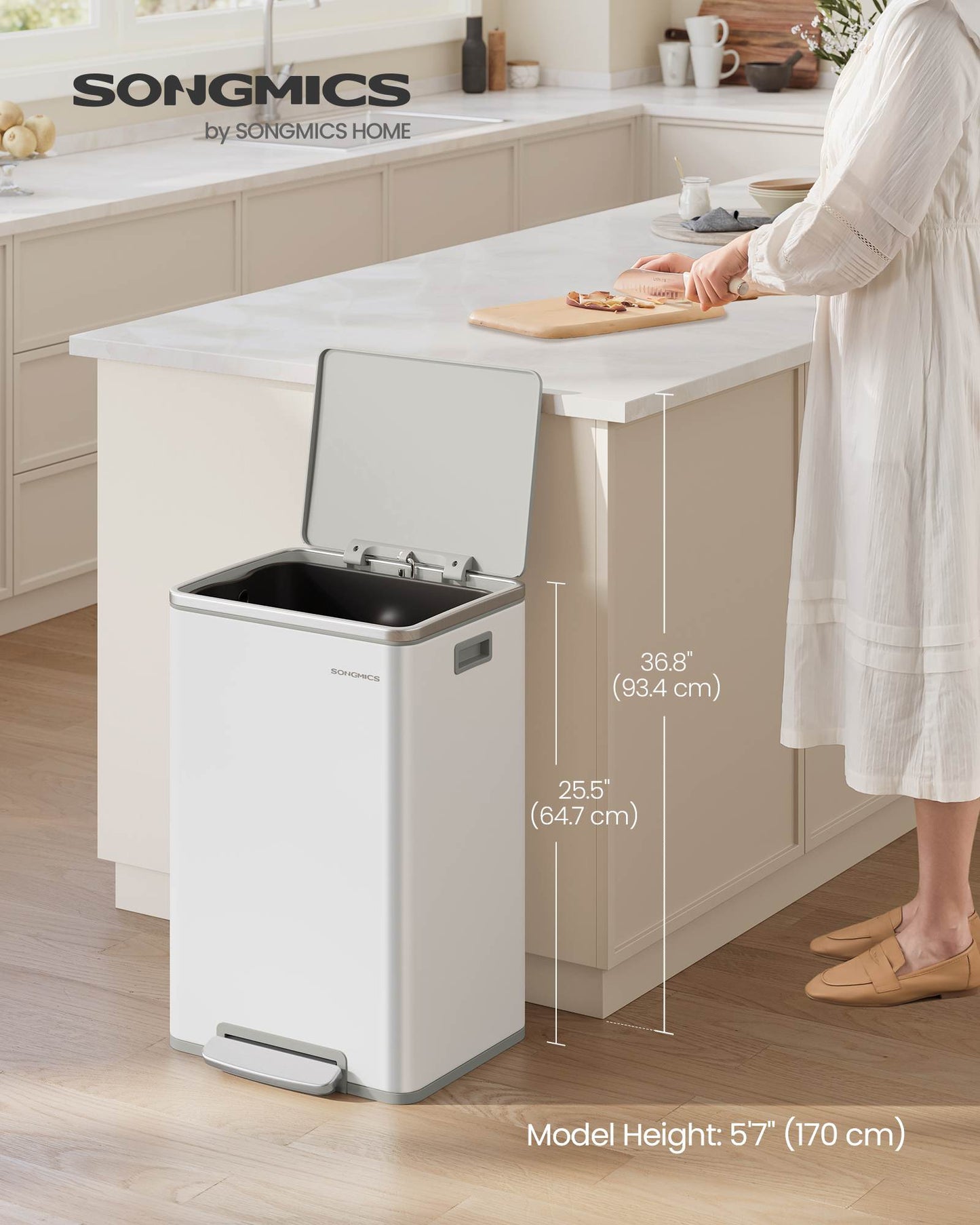 13-Gallon Trash Can with Soft-Close Lid - HWLEXTRA 
