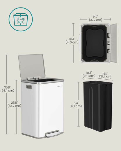 13-Gallon Trash Can with Soft-Close Lid - HWLEXTRA 
