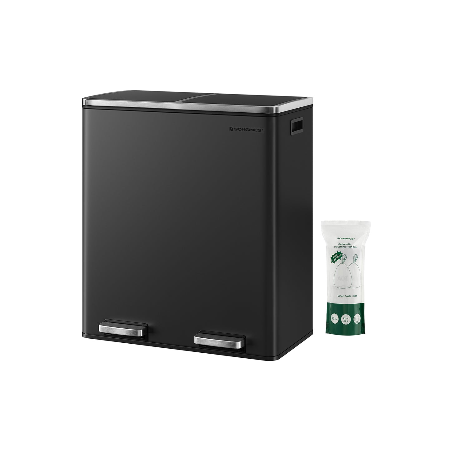 Trash Can with 2 Compartments, 2 x 8-Gallon Double GarbageCan, Trash Bin with Lids - HWLEXTRA 