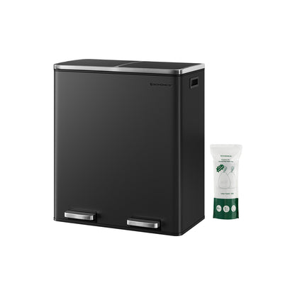 Trash Can with 2 Compartments, 2 x 8-Gallon Double GarbageCan, Trash Bin with Lids - HWLEXTRA 
