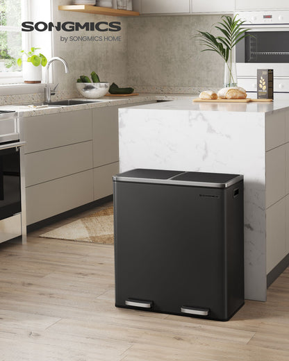 Trash Can with 2 Compartments, 2 x 8-Gallon Double GarbageCan, Trash Bin with Lids - HWLEXTRA 