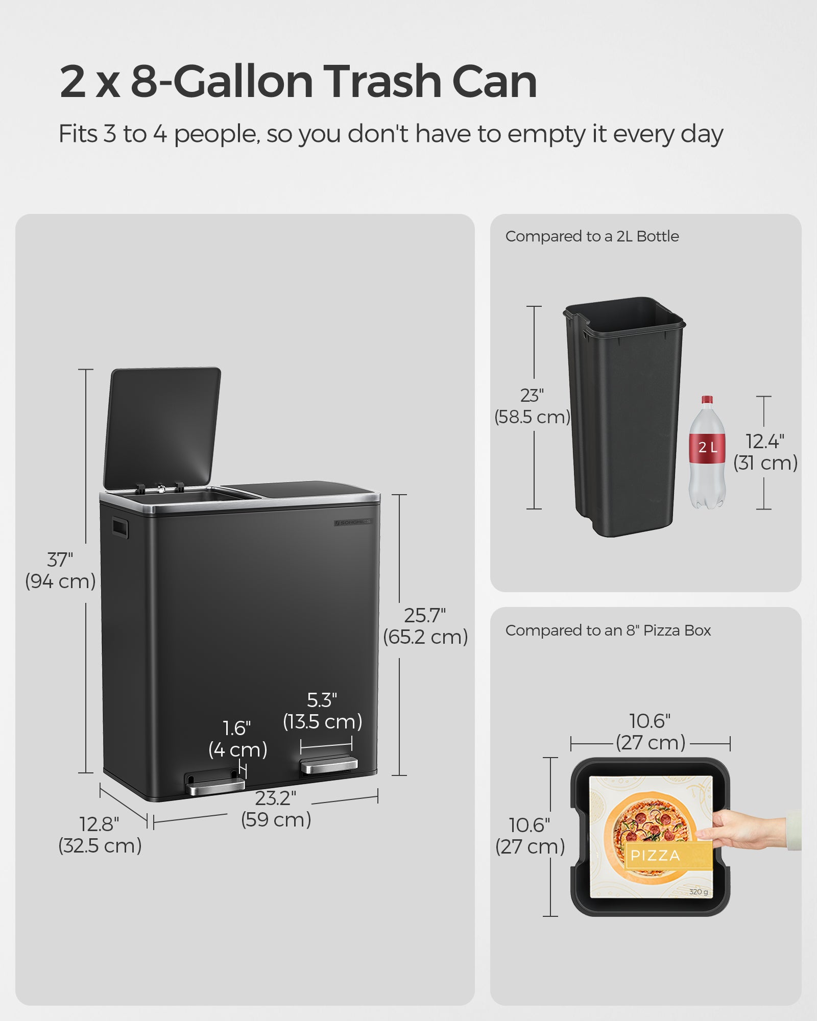 Trash Can with 2 Compartments, 2 x 8-Gallon Double GarbageCan, Trash Bin with Lids - HWLEXTRA 