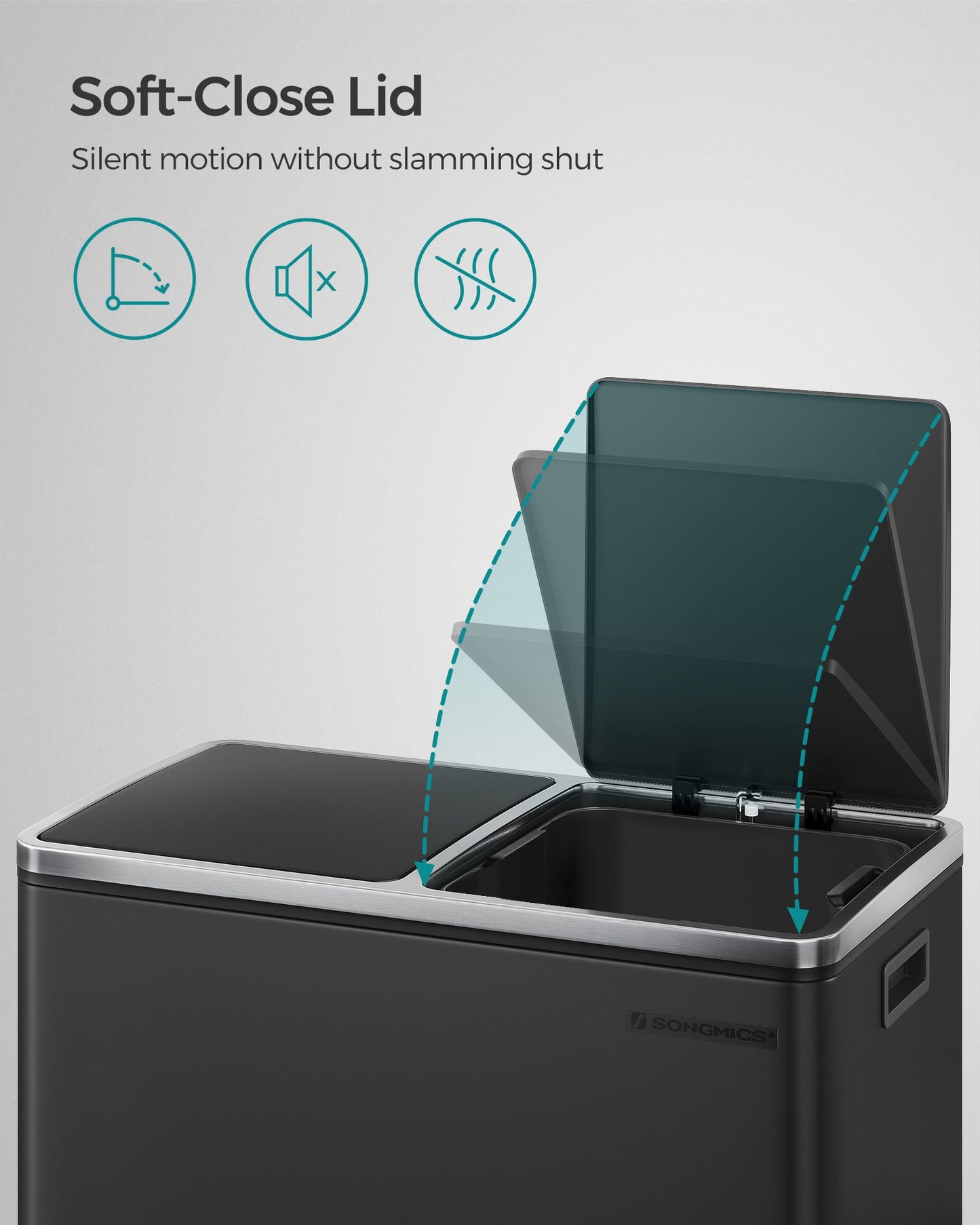 Trash Can with 2 Compartments, 2 x 8-Gallon Double GarbageCan, Trash Bin with Lids - HWLEXTRA 