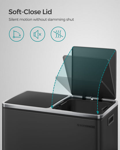 Trash Can with 2 Compartments, 2 x 8-Gallon Double GarbageCan, Trash Bin with Lids - HWLEXTRA 