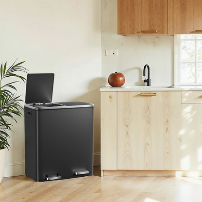 Trash Can with 2 Compartments, 2 x 8-Gallon Double GarbageCan, Trash Bin with Lids - HWLEXTRA 