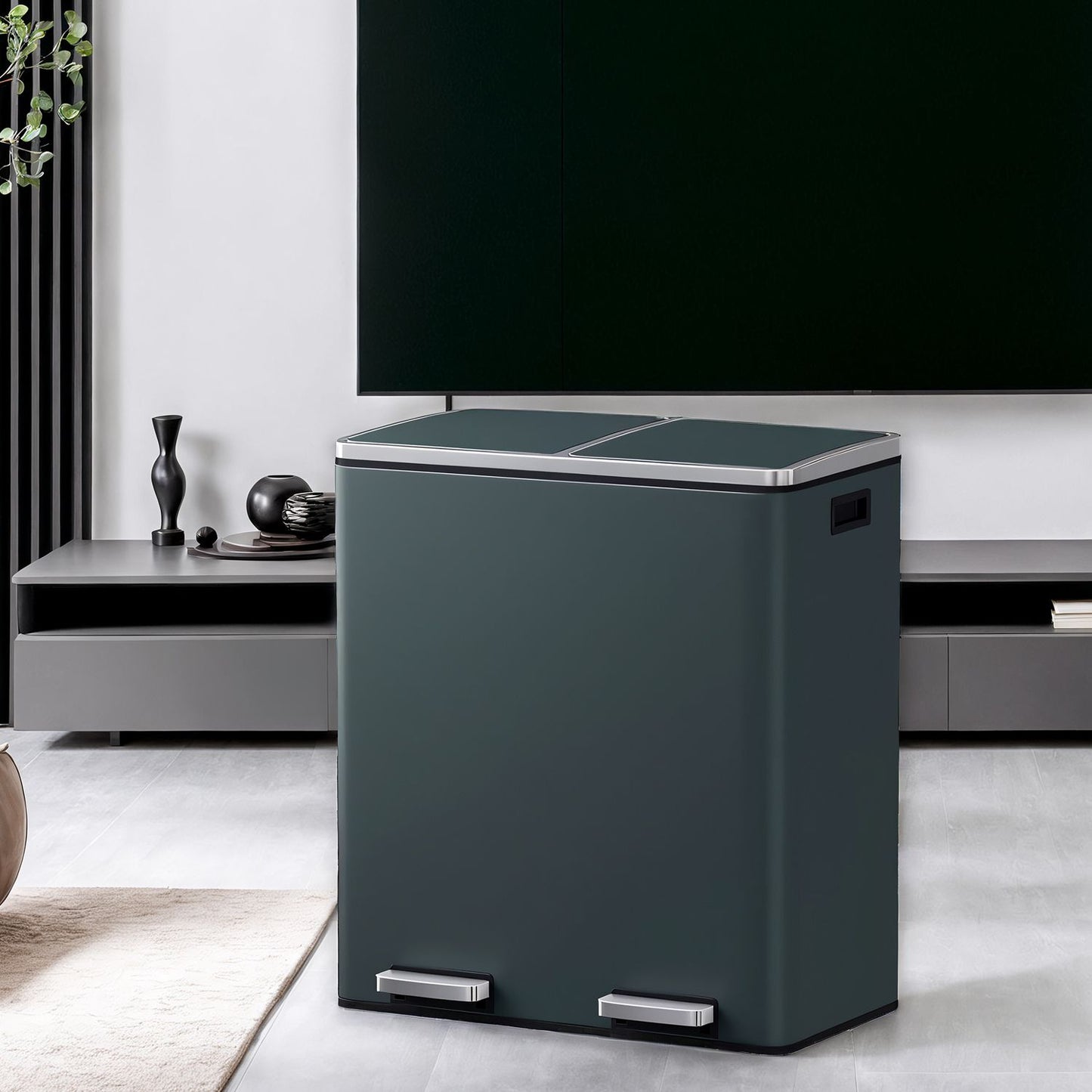 Trash Can with 2 Compartments, 2 x 8-Gallon Double GarbageCan, Trash Bin with Lids - HWLEXTRA 