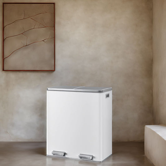 Trash Can with 2 Compartments, 2 x 8-Gallon Double GarbageCan, Trash Bin with Lids - HWLEXTRA 