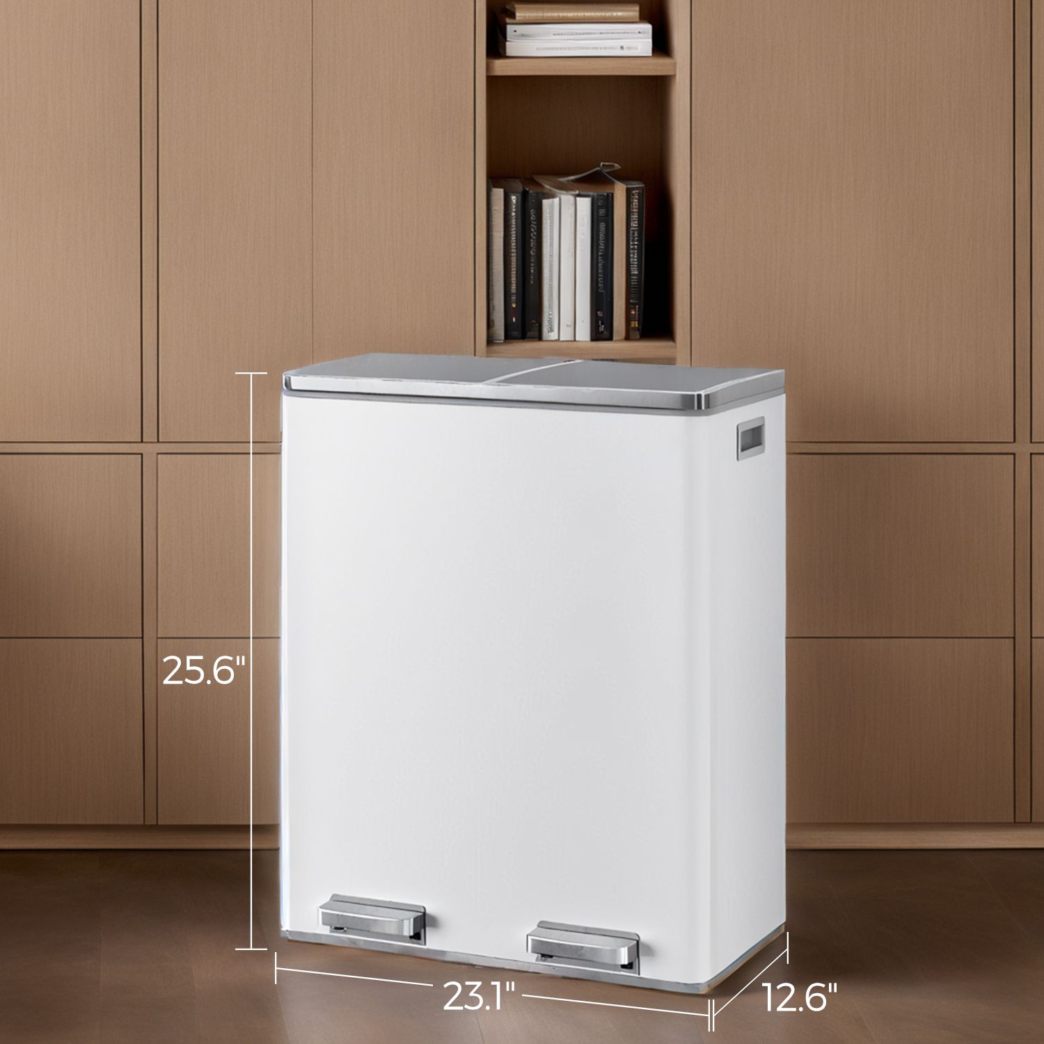 Trash Can with 2 Compartments, 2 x 8-Gallon Double GarbageCan, Trash Bin with Lids - HWLEXTRA 