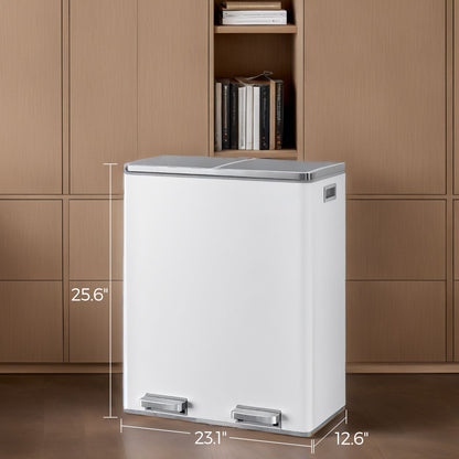 Trash Can with 2 Compartments, 2 x 8-Gallon Double GarbageCan, Trash Bin with Lids - HWLEXTRA 