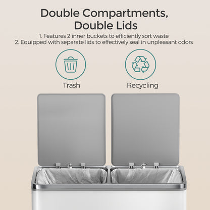 Trash Can with 2 Compartments, 2 x 8-Gallon Double GarbageCan, Trash Bin with Lids - HWLEXTRA 