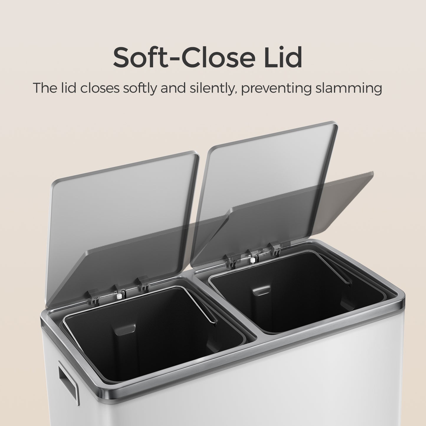 Trash Can with 2 Compartments, 2 x 8-Gallon Double GarbageCan, Trash Bin with Lids - HWLEXTRA 