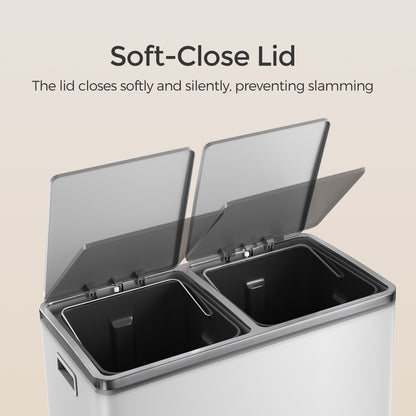 Trash Can with 2 Compartments, 2 x 8-Gallon Double GarbageCan, Trash Bin with Lids - HWLEXTRA 