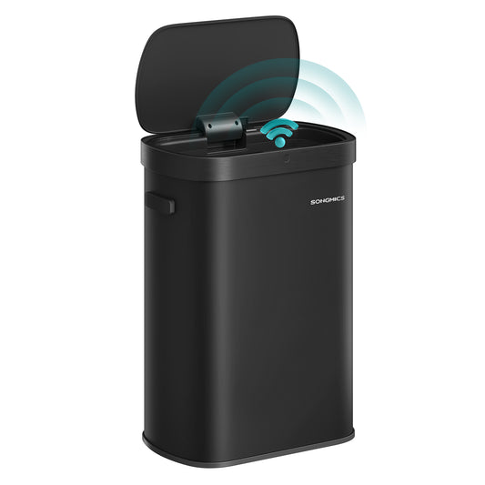 13-Gallon Motion Sensor Trash Can, Soft Close, Dual Open, Stainless Steel, Ink Black
