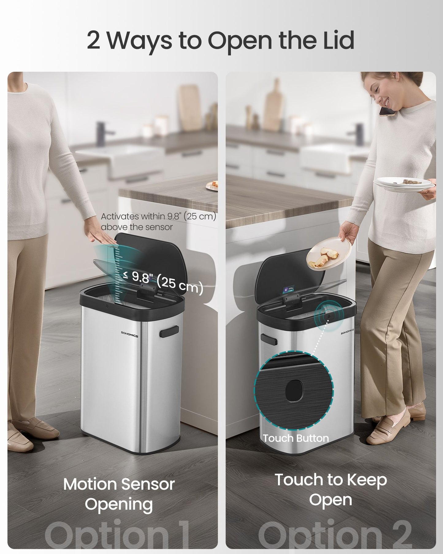 Automatischer Mülleimer mit Sensor und Softclose-Deckel aus Stahl