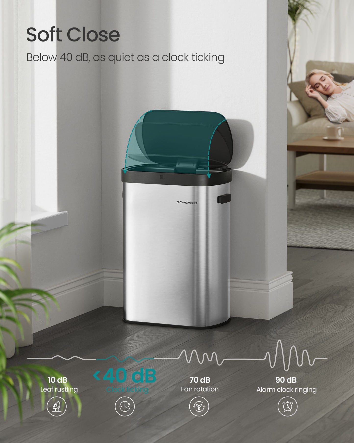 Automatischer Mülleimer mit Sensor und Softclose-Deckel aus Stahl