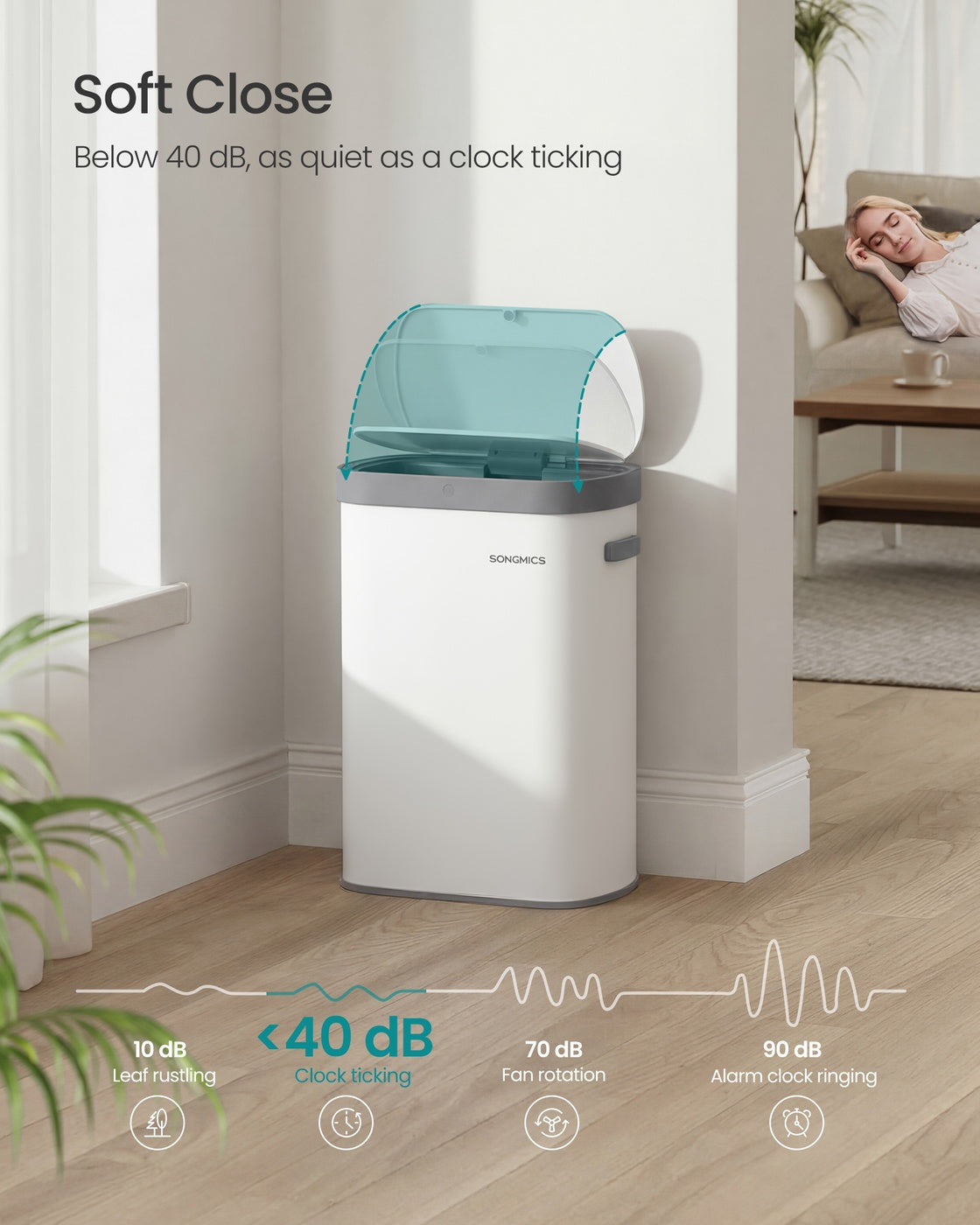 Motion sensor kitchen bin with automatic opening and soft close lid - image 19