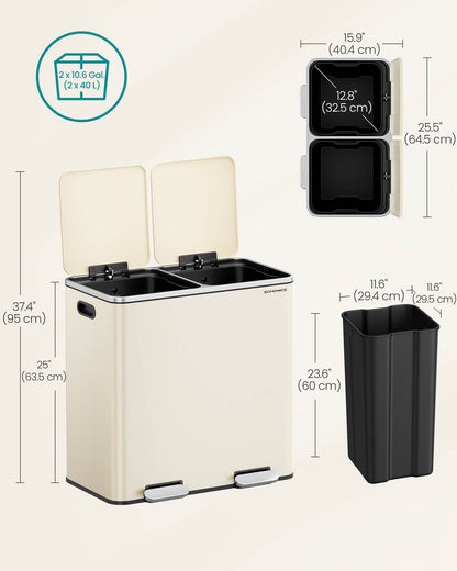 2 x 10.6 Gallon (2 x 40 L) Trash Can for Kitchen
