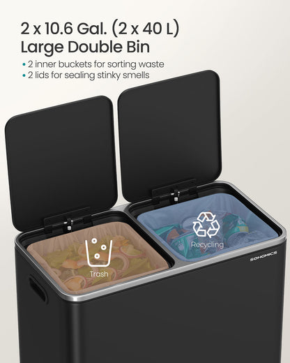 2 x 10.6 Gallon (2 x 40 L) Trash Can for Kitchen - HWLEXTRA 