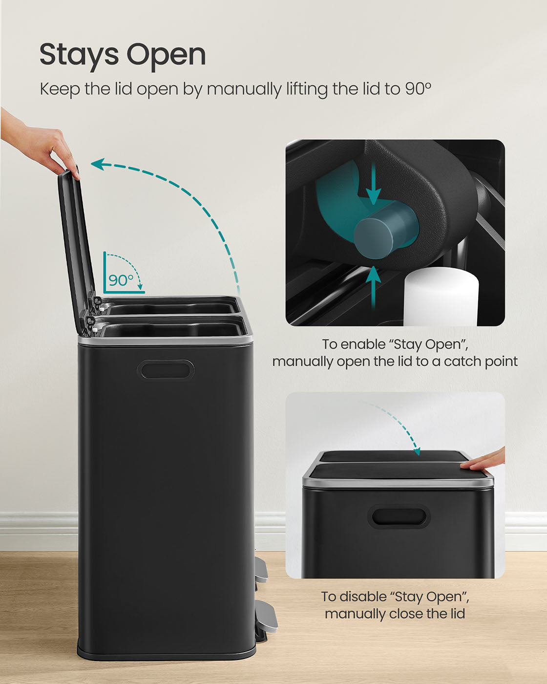 2 x 10.6 Gallon (2 x 40 L) Trash Can for Kitchen - HWLEXTRA 