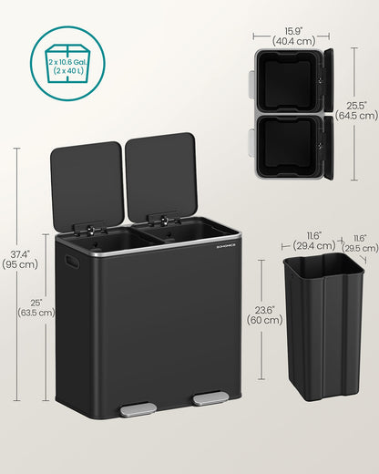 2 x 10.6 Gallon (2 x 40 L) Trash Can for Kitchen - HWLEXTRA 
