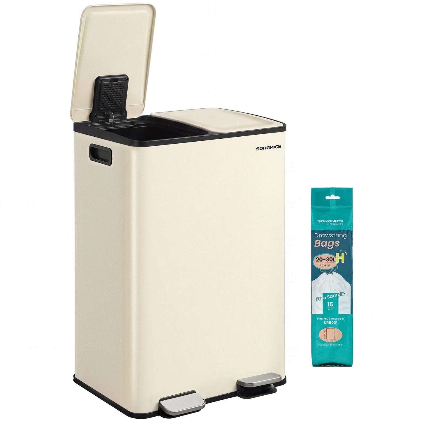 60L Dual Compartment Pedal Bin with Soft-Close Lid, 2 x 30L, Black - image 31