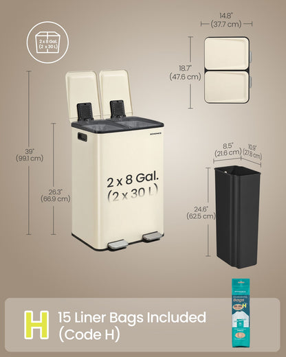 60L Dual Compartment Pedal Bin with Soft-Close Lid, 2 x 30L, Black - image 37