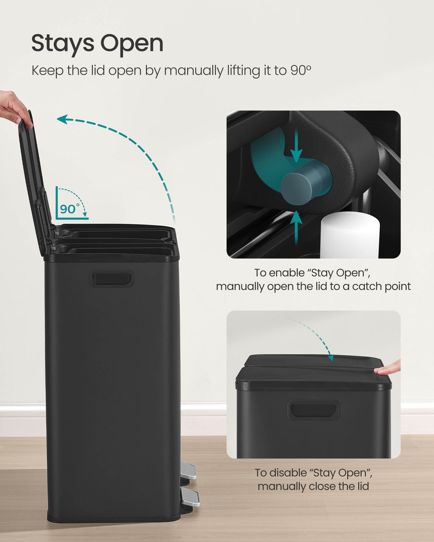 230L Dual Compartment Trash Can, Soft-Close, Pedal, Removable Buckets, Stainless Steel