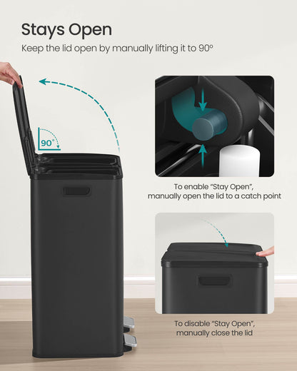 230L Dual Compartment Trash Can, Soft-Close, Pedal, Removable Buckets, Stainless Steel