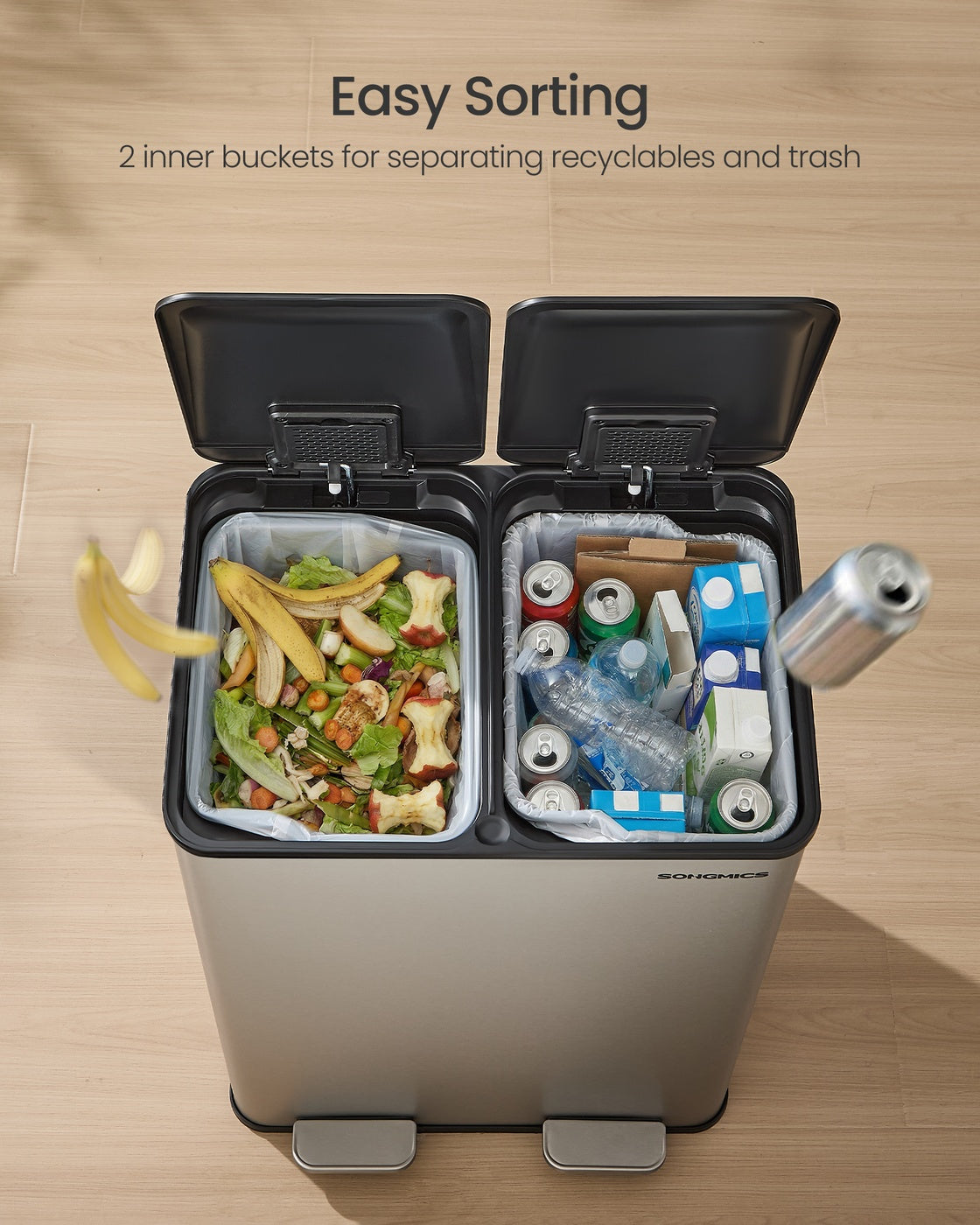 60L Dual Compartment Pedal Bin with Soft-Close Lid, 2 x 30L, Black - image 27