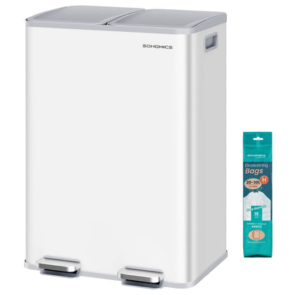 28 Gallon (230L) Dual Trash Can, Soft-Close, Pedal, Removable Buckets, White