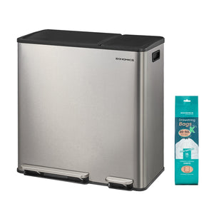 Dual-Compartment Trash Can, 13.2+5.3 Gallon, Soft-Close Lid, Stainless Steel, Silver, 15 Liners - image 8