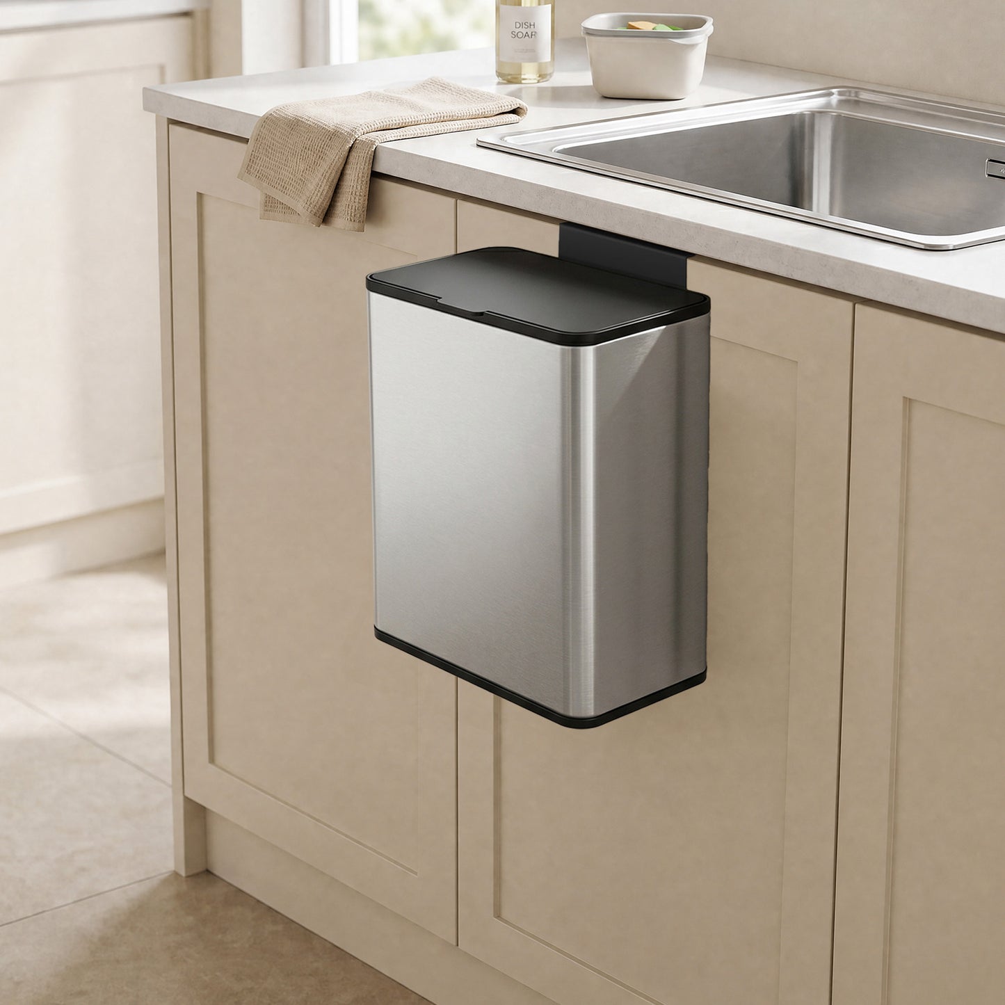 2.1-Gallon, 8 L Hanging Kitchen Trash Can with Lid, Cupboard Door Hanging or Wall-Mounted - image 4