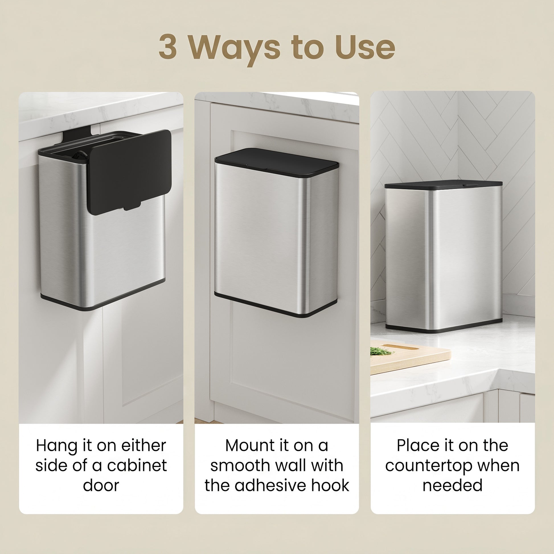 2.1-Gallon, 8 L Hanging Kitchen Trash Can with Lid, Cupboard Door Hanging or Wall-Mounted - image 8
