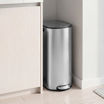 Dual Compartment Recycling Bin, 30L and 20L Pedal Kitchen Waste Bin with Slim Design, Wing Lids