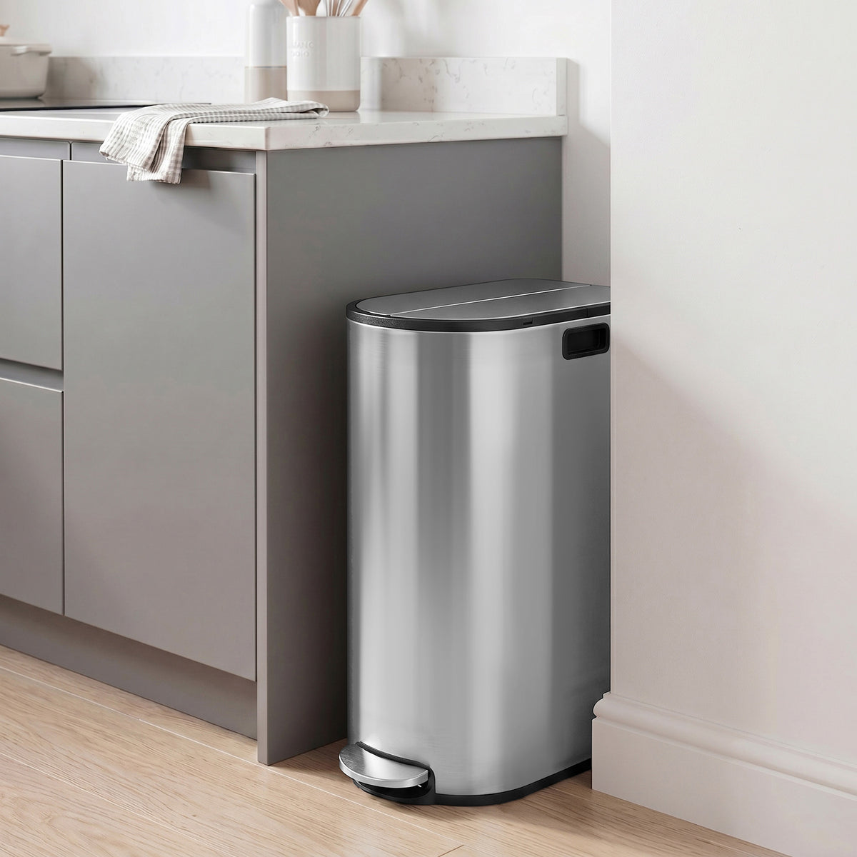 Dual Compartment Recycling Bin, 30L and 20L Pedal Kitchen Waste Bin with Slim Design, Wing Lids