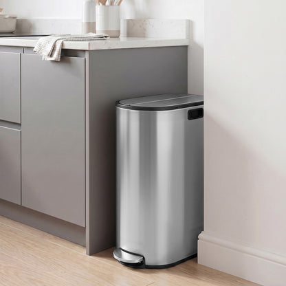 Dual Compartment Recycling Bin, 30L and 20L Pedal Kitchen Waste Bin with Slim Design, Wing Lids