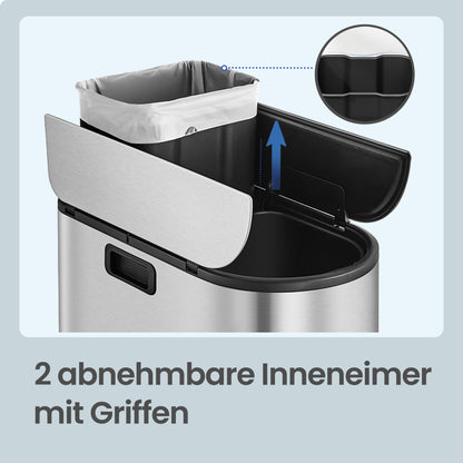 Dual Compartment Recycling Bin, 30L and 20L Pedal Kitchen Waste Bin with Slim Design, Wing Lids
