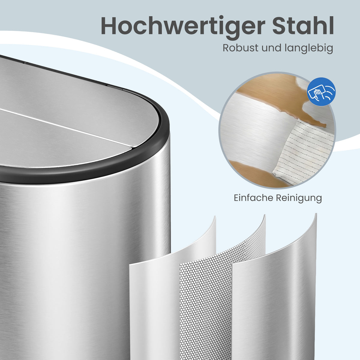 Dual Compartment Recycling Bin, 30L and 20L Pedal Kitchen Waste Bin with Slim Design, Wing Lids