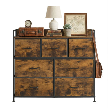 Dresser Cabinet with 7 Fabric Drawers, Metal Frame, Storage Organizer for Bedroom, Rustic Brown and Black - image 3
