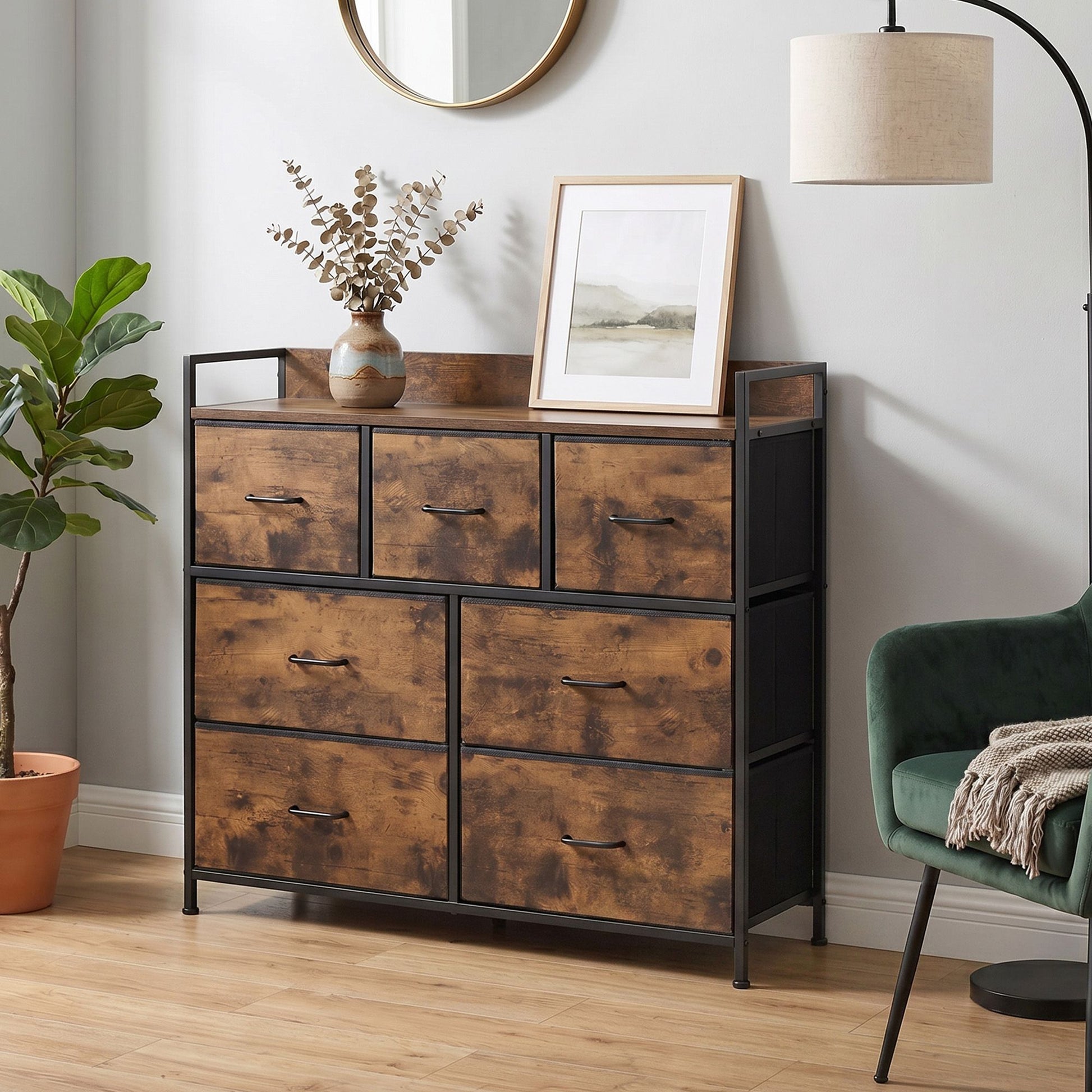 Dresser Cabinet with 7 Fabric Drawers, Metal Frame, Storage Organizer for Bedroom, Rustic Brown and Black - image 5