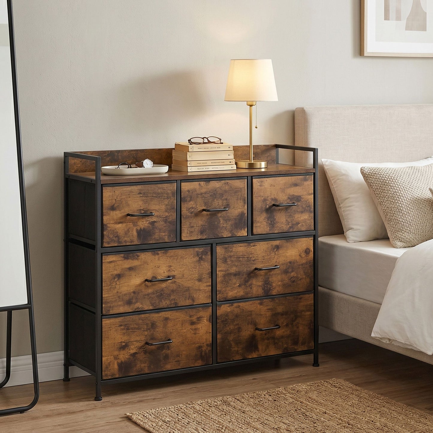 Dresser Cabinet with 7 Fabric Drawers, Metal Frame, Storage Organizer for Bedroom, Rustic Brown and Black - image 6