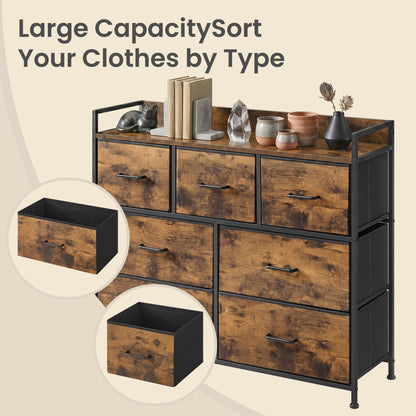 Dresser Cabinet with 7 Fabric Drawers, Metal Frame, Storage Organizer for Bedroom, Rustic Brown and Black - image 7