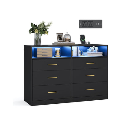 Dresser, 6-Drawer Chest, 15.8 x 46.9 x 30.7 Inches, Ink Black - image 25